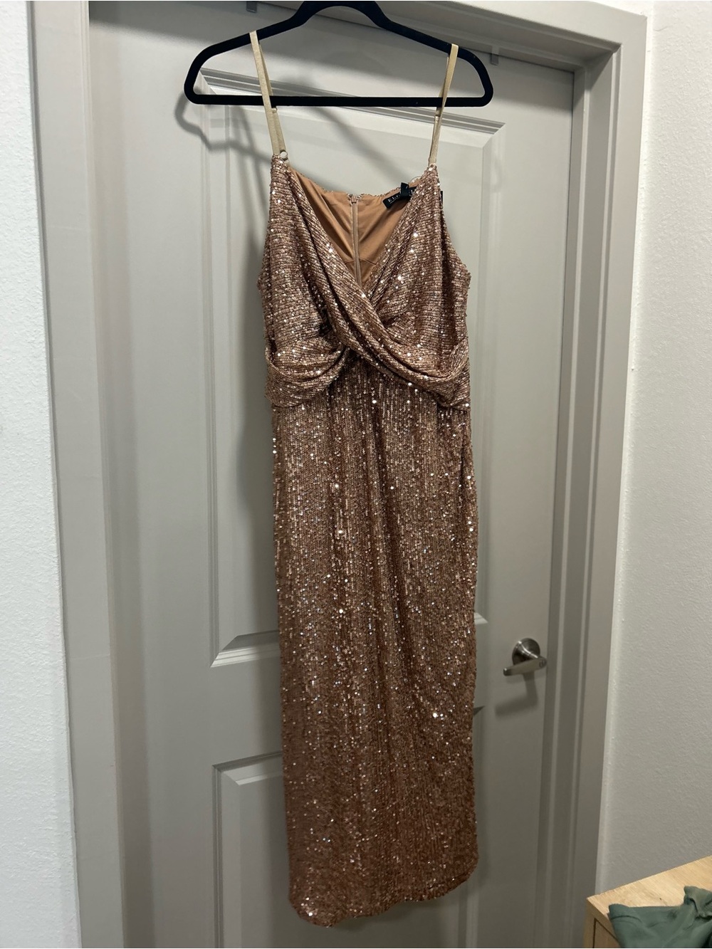 Eloquii Rose Gold Sequin Draped Maxi Dress